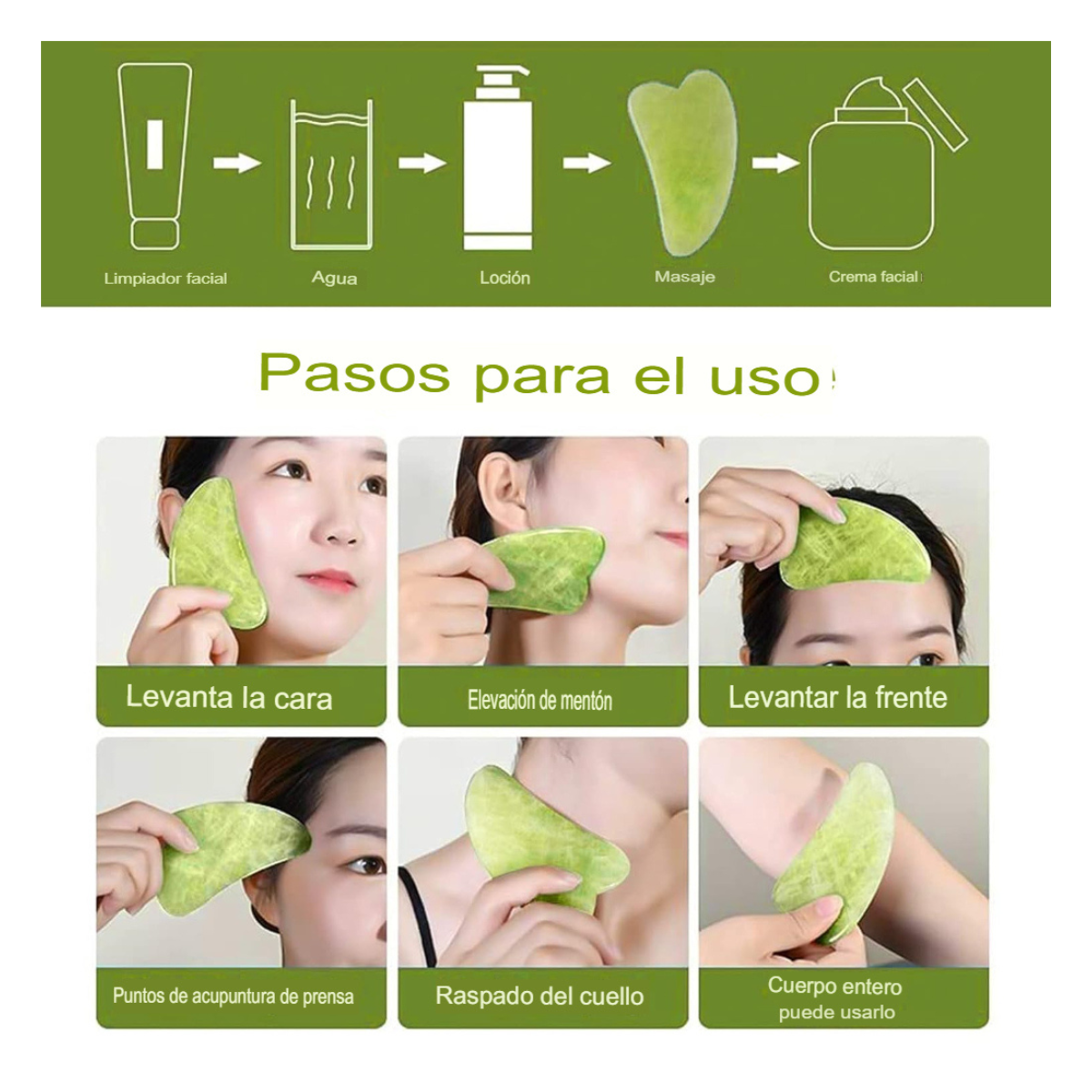 Set Facial de Jade: Rodillo + Gua Sha